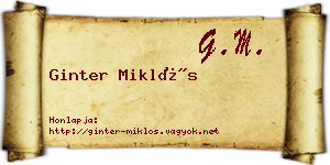 Ginter Miklós névjegykártya
